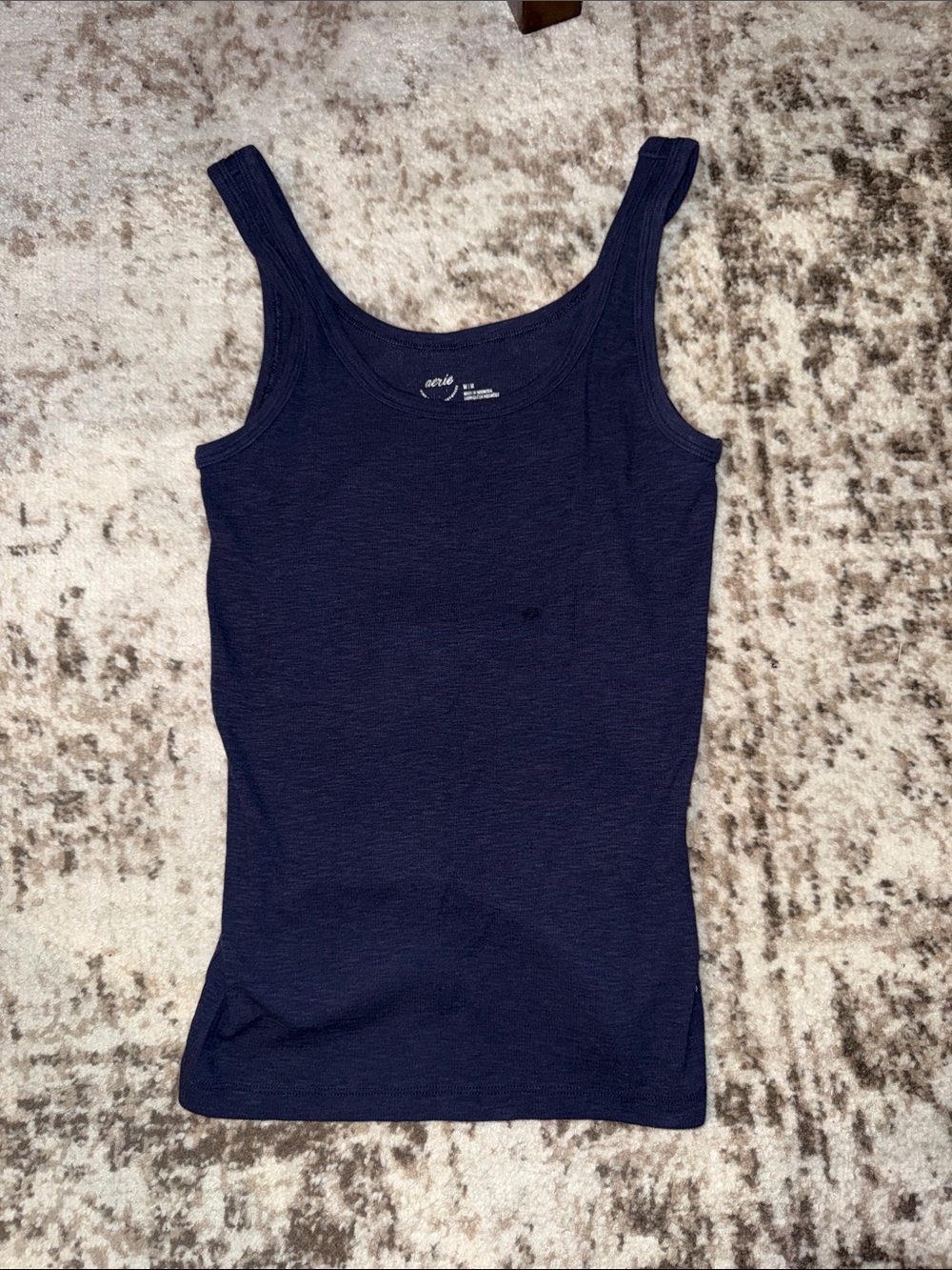 aerie Dark Blue Ribbed Scoop Tank